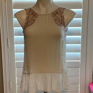 Love on a Hanger Cream and Brown Embroidered Blouse